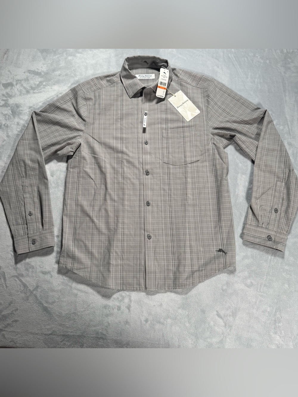 NWT Tommy Bahama Bahama Coast Sandbar Stripe Shirt Small Gray Plaid